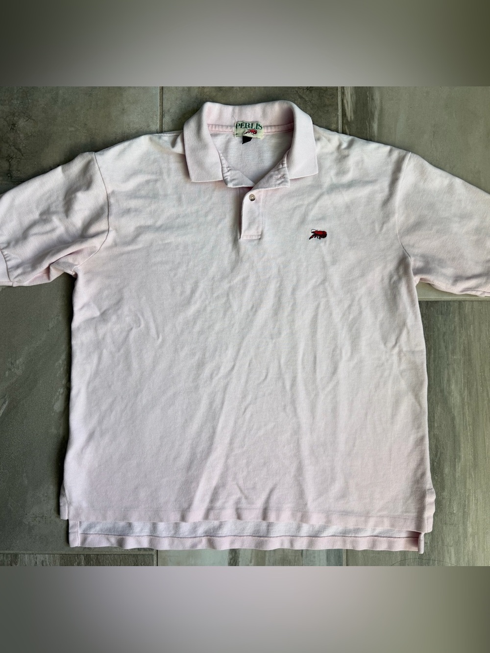 Perlis Authentic Crawfish Polo Shirt Mens Large Pink Cotton Button